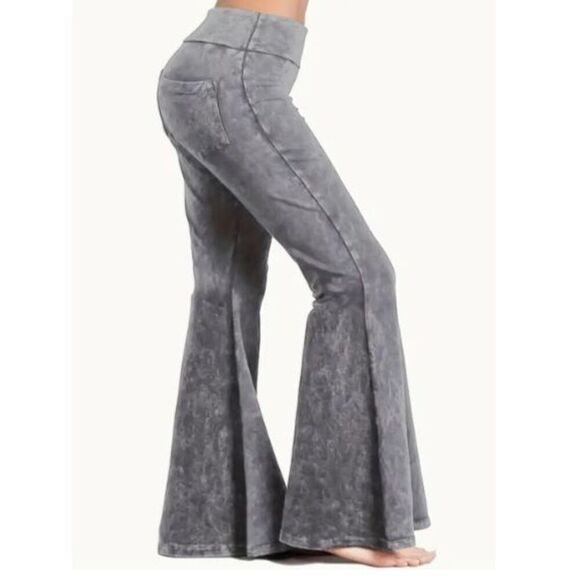High Waisted Tie Dye Wide Flared Bell Bottom Yoga Pants L - Picture 1 of 9